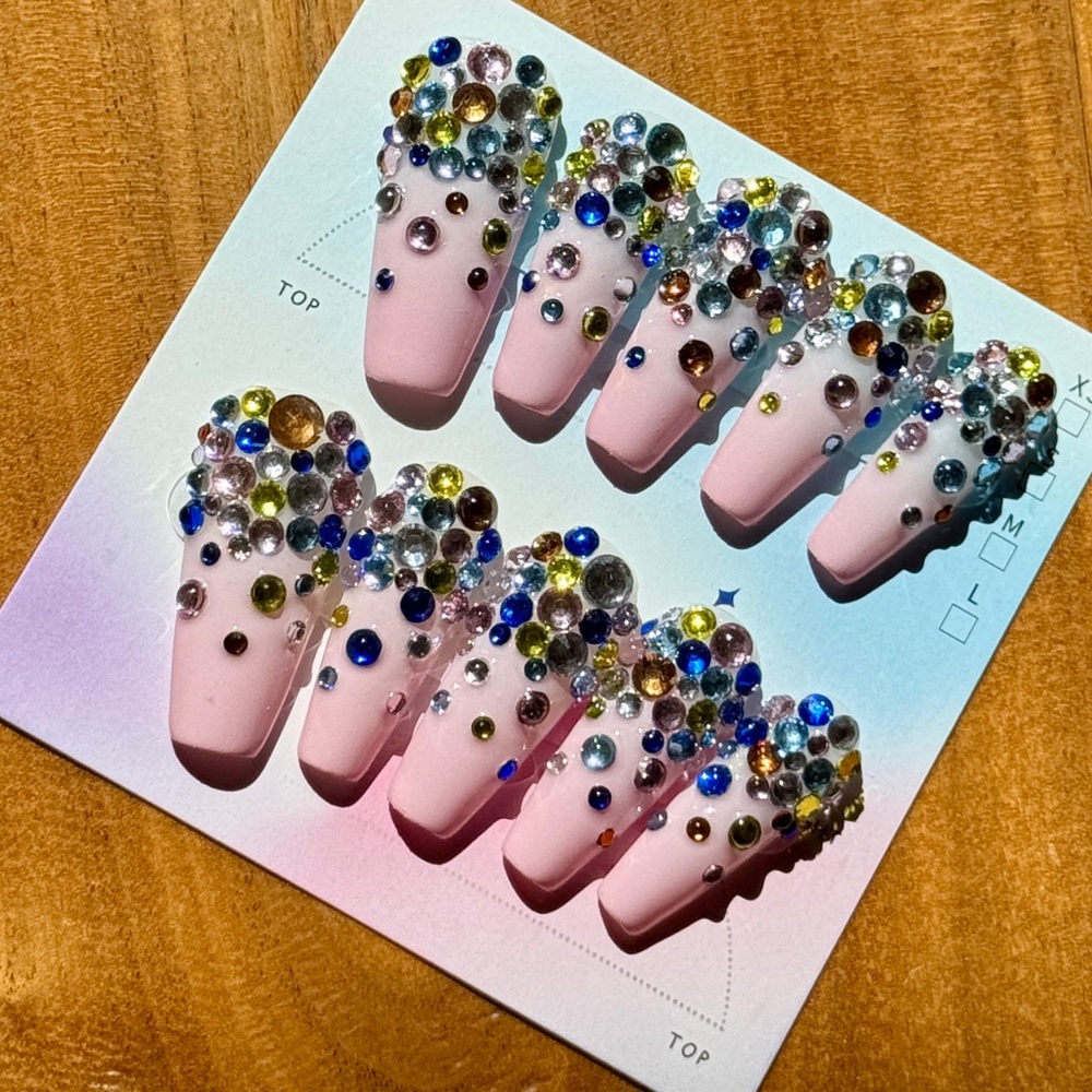 (Sold)Pink Rhinestone Embellished Press-On Nails